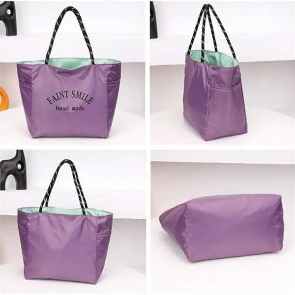 Dopamine Color-Blocking Waterproof Canvas Tote Bag