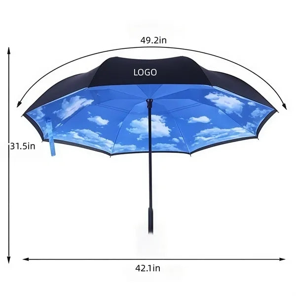 Reverse Folding Umbrella C-Handle Double Layer Sun Rain