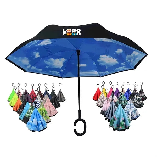 Reverse Folding Umbrella C-Handle Double Layer Sun Rain