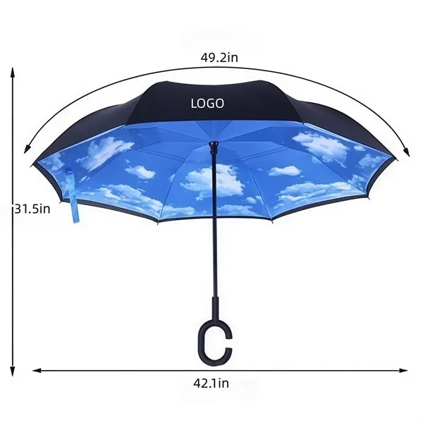 Reverse Folding Umbrella C-Handle Double Layer Sun Rain