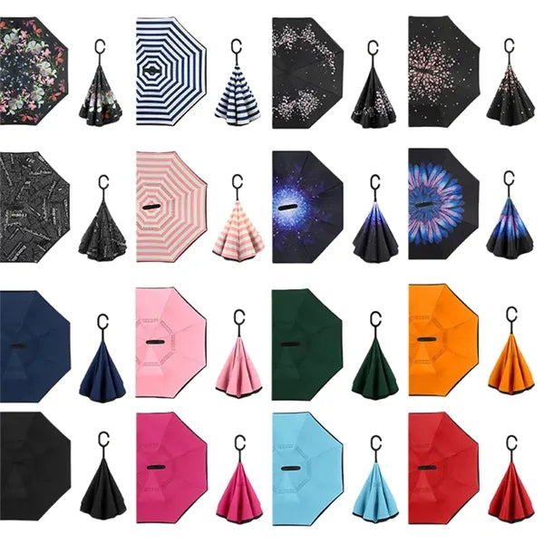 Reverse Folding Umbrella C-Handle Double Layer Sun Rain