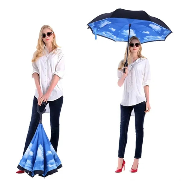 Reverse Folding Umbrella C-Handle Double Layer Sun Rain