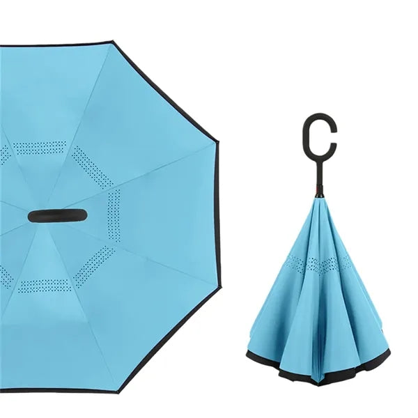 Reverse Folding Umbrella C-Handle Double Layer Sun Rain