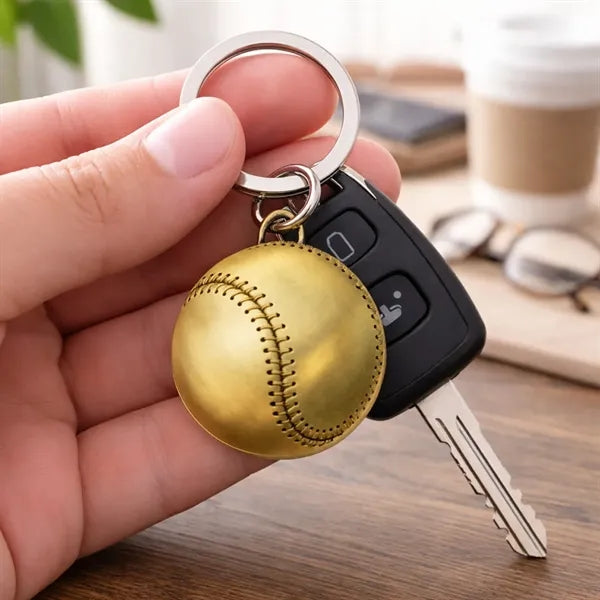Baseball Shaped Metal Keychain