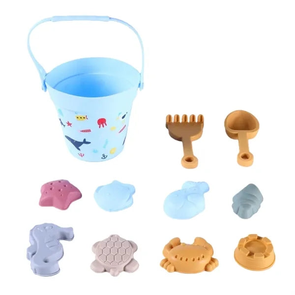 11pcs Soft Silicone Beach Toys Set Kids Bucket Animal Molds
