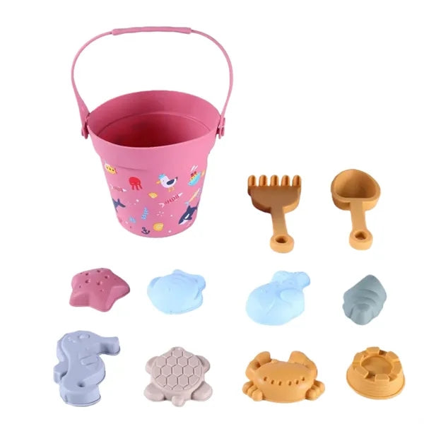 11pcs Soft Silicone Beach Toys Set Kids Bucket Animal Molds