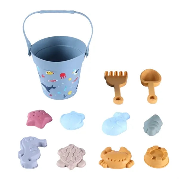 11pcs Soft Silicone Beach Toys Set Kids Bucket Animal Molds