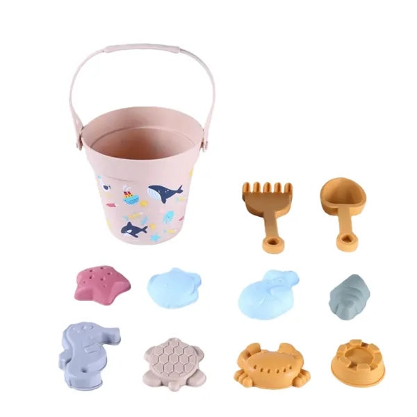 11pcs Soft Silicone Beach Toys Set Kids Bucket Animal Molds