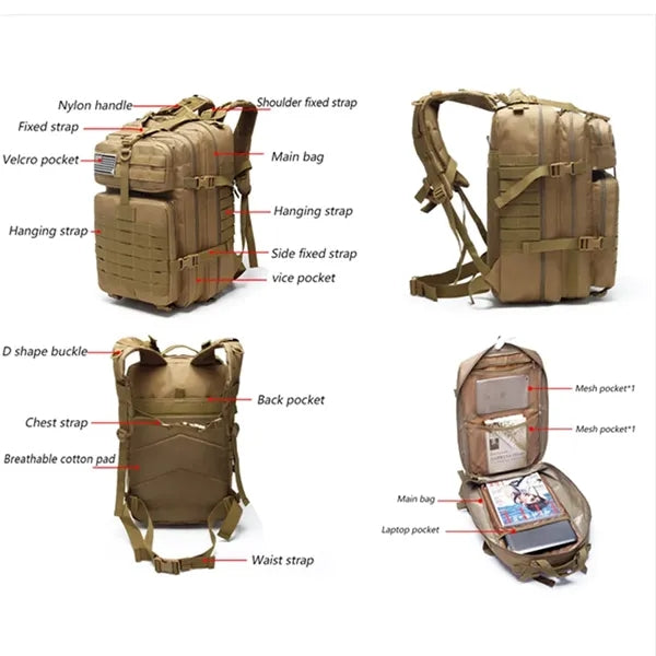 Outdoor camouflage tactical water-repellent hiking backpack