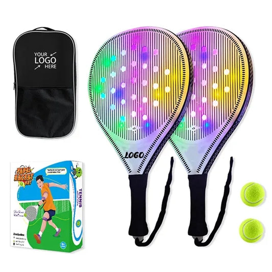 Outdoor Beach Paddle Tennis Set 2 Rackets Ball Bag with LED
