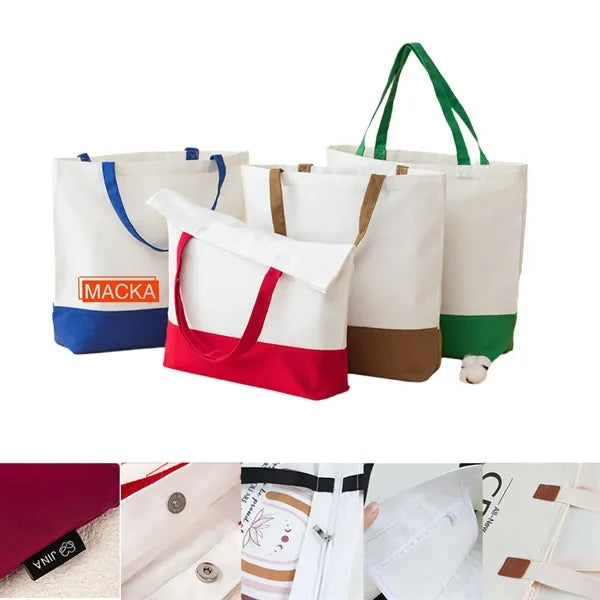 Color Block Canvas Tote Bag