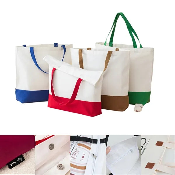 Color Block Canvas Tote Bag