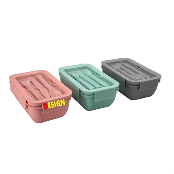 Single-Layer Bamboo Lid Lunch Box with Cutlery Set