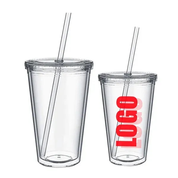16 OZ Double Layered Plastic Straw Cup