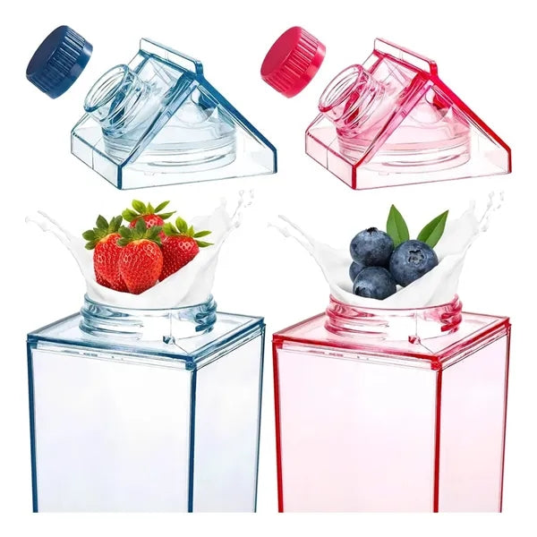 17OZ Square Plastic Milk Carton Cup Leakproof Juice Bottle