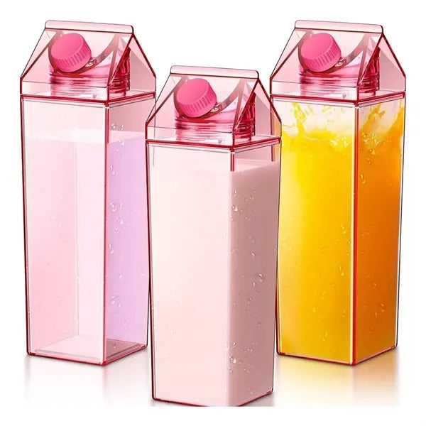 17OZ Square Plastic Milk Carton Cup Leakproof Juice Bottle