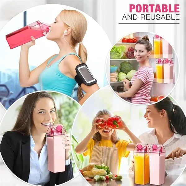 17OZ Square Plastic Milk Carton Cup Leakproof Juice Bottle