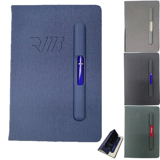 Hardcover Fabric Notepad w/Built-In Pen&Phone Stand