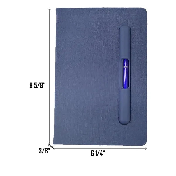 Hardcover Fabric Notepad w/Built-In Pen&Phone Stand