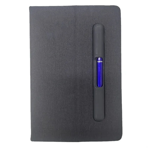 Hardcover Fabric Notepad w/Built-In Pen&Phone Stand