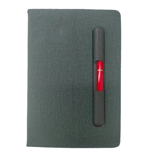 Hardcover Fabric Notepad w/Built-In Pen&Phone Stand