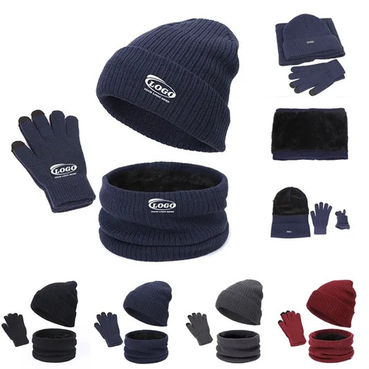 3-Piece Knit Fleece-Lined Hat Scarf Glove Set for Winter