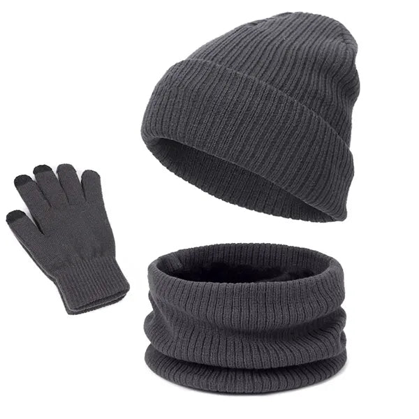 3-Piece Knit Fleece-Lined Hat Scarf Glove Set for Winter