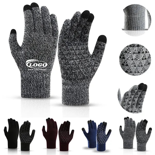 Five-Finger Knit Fleece-Lined Gloves