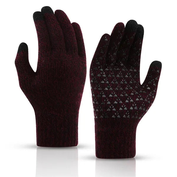 Five-Finger Knit Fleece-Lined Gloves