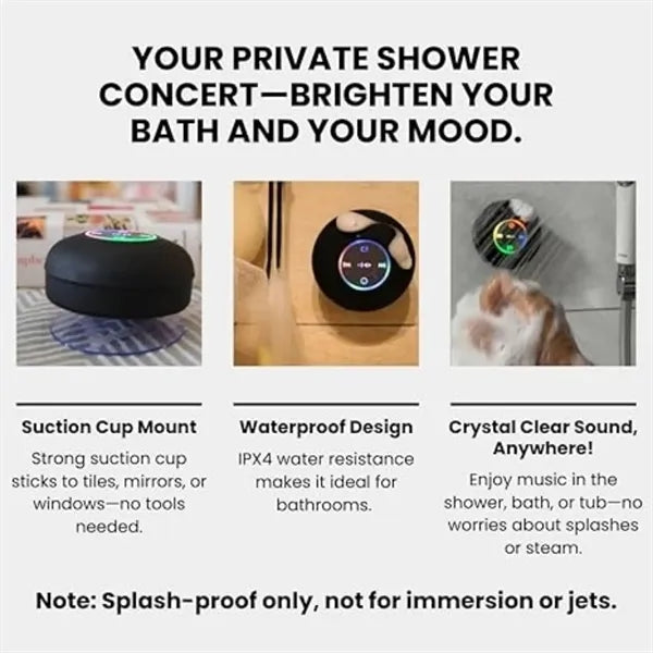 Wireless Shower Speaker with LED ,Mic & Suction Cup