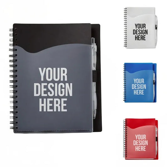 Spiral Notebook Transparent PP Pocket and Pen Attached