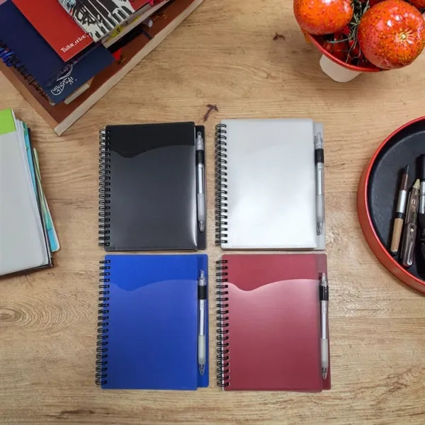 Spiral Notebook Transparent PP Pocket and Pen Attached
