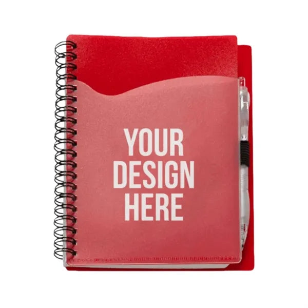 Spiral Notebook Transparent PP Pocket and Pen Attached