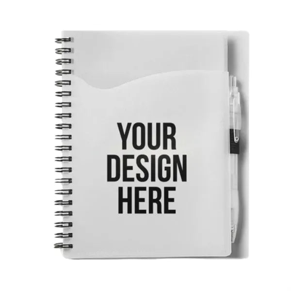 Spiral Notebook Transparent PP Pocket and Pen Attached