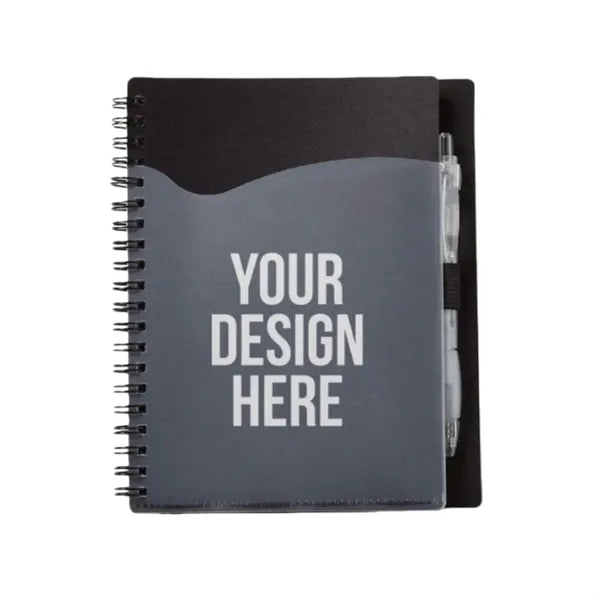 Spiral Notebook Transparent PP Pocket and Pen Attached
