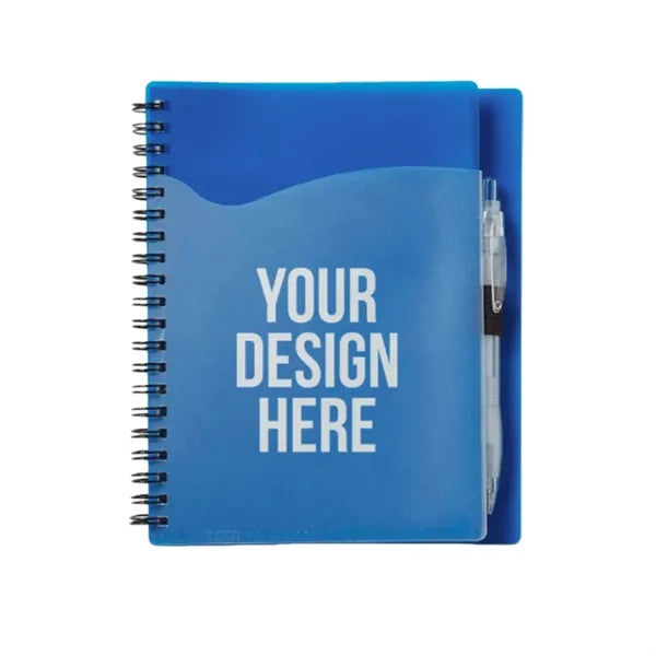 Spiral Notebook Transparent PP Pocket and Pen Attached