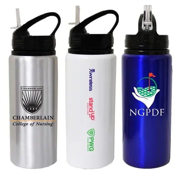 22 Oz. Aluminum sports water bottle with straw spout