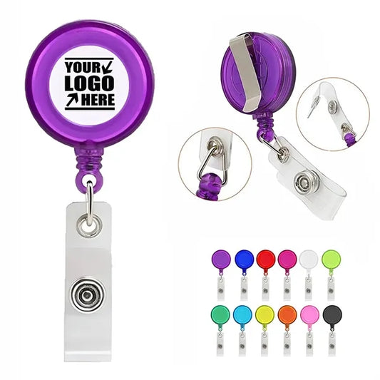 ID Card Translucent Retractable Badge Reel Clip Holder