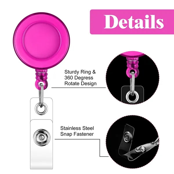 ID Card Translucent Retractable Badge Reel Clip Holder