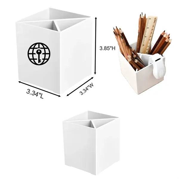 Stylish Square Pen Organizer with Triple Storage Sections