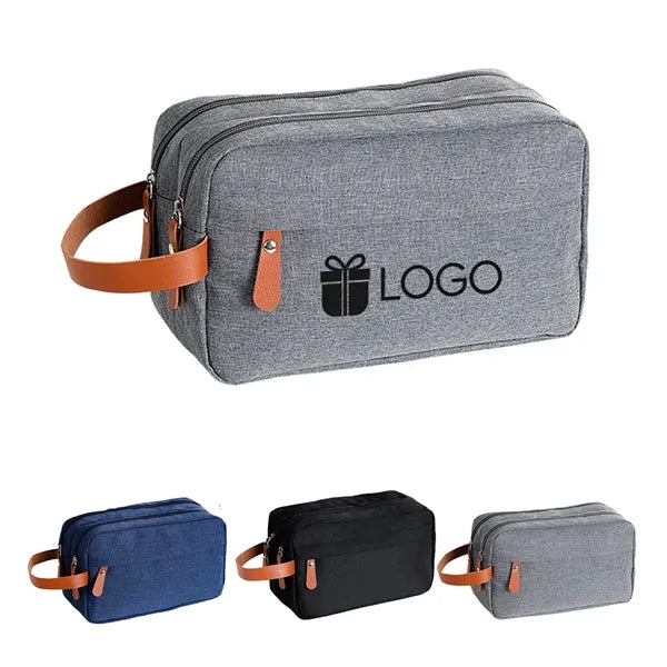 Double Layer Toiletry Bag for Men Travel with Leather Handle