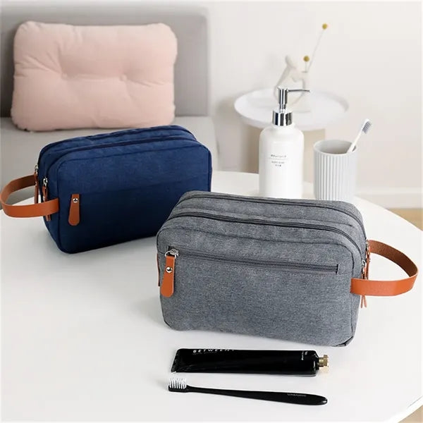 Double Layer Toiletry Bag for Men Travel with Leather Handle