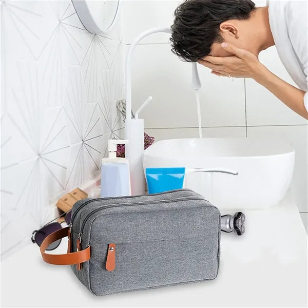 Double Layer Toiletry Bag for Men Travel with Leather Handle