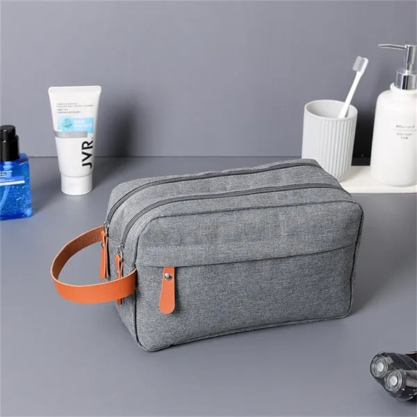 Double Layer Toiletry Bag for Men Travel with Leather Handle
