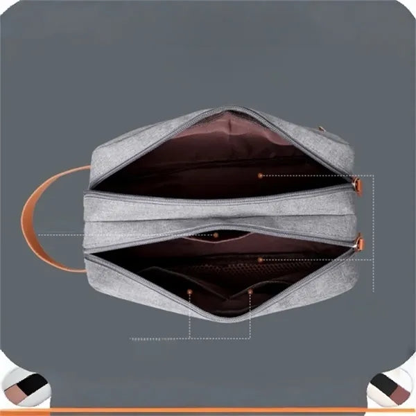 Double Layer Toiletry Bag for Men Travel with Leather Handle