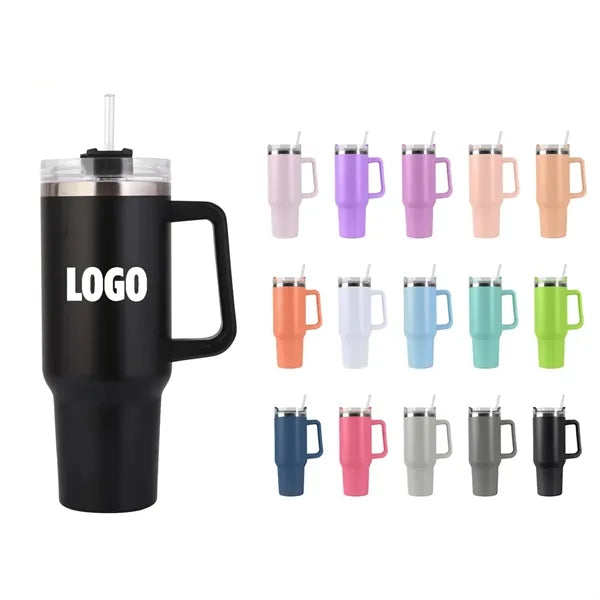 40 oz Vacuum Tumbler w/ Handle & Straw