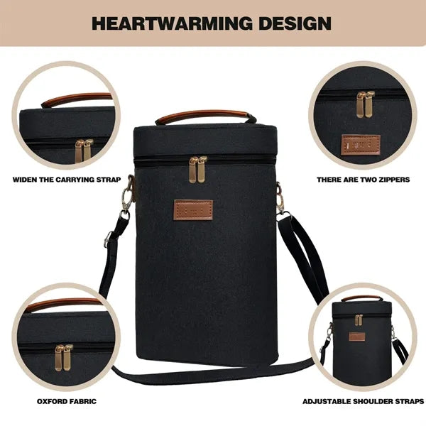 Insulated Two Bottle Wine Gift Tote Cooler Carrier Bag