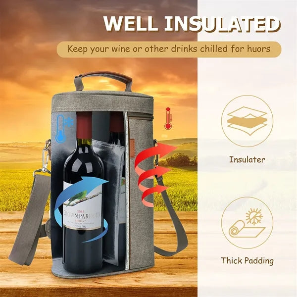 Insulated Two Bottle Wine Gift Tote Cooler Carrier Bag