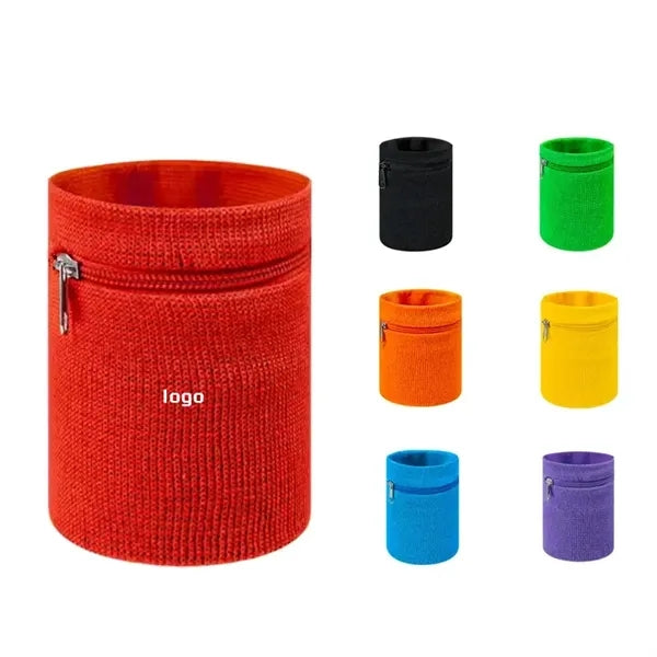 Zipper Wrist Pouch Cotton Sweatbands - Sports and Workout