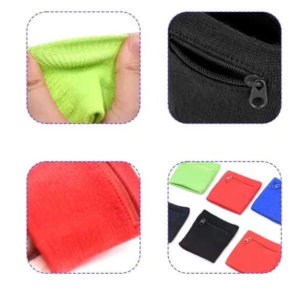 Zipper Wrist Pouch Cotton Sweatbands - Sports and Workout